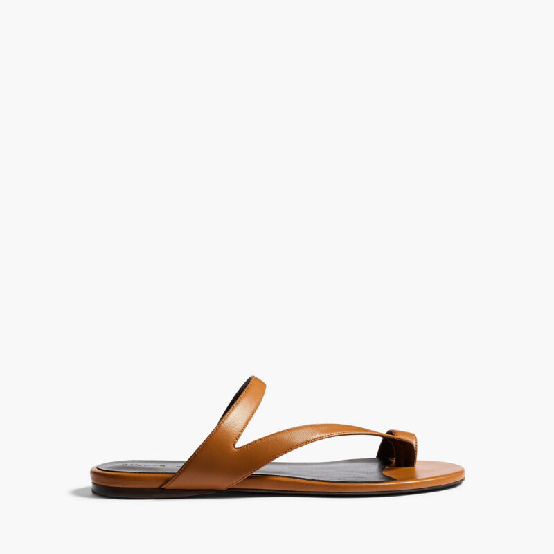 Aimee Flat Sandal in Cuoio Leather Khaite