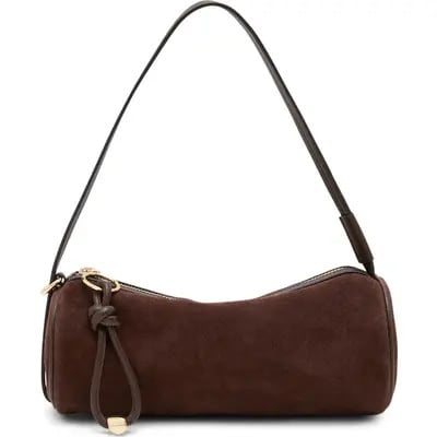 AIMEE The Skipper Barrel Leather Shoulder Bag in Fudge Suede at Nordstrom