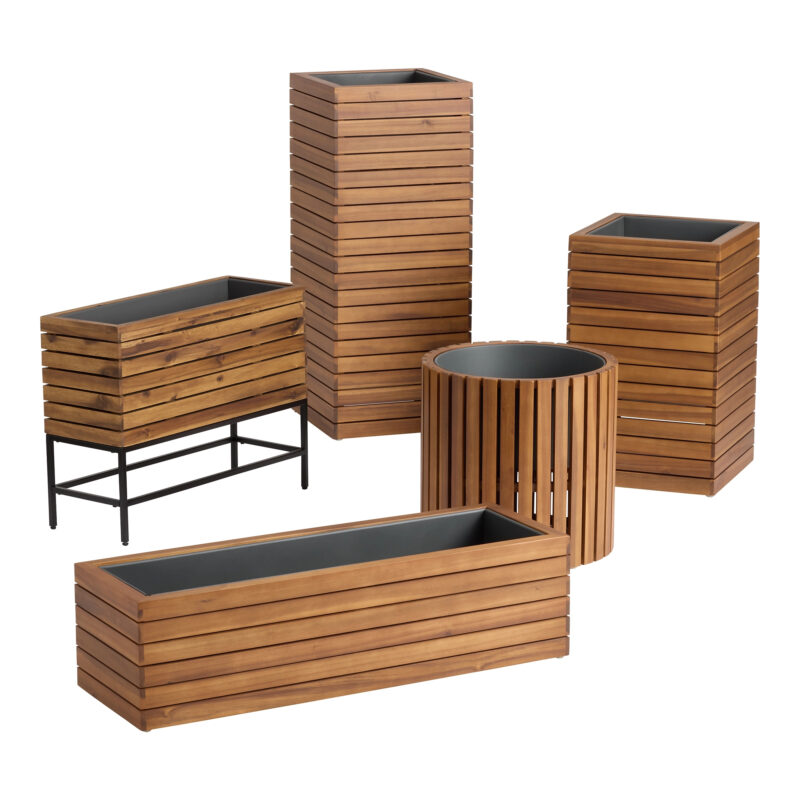 Alicante Wood And Metal Outdoor Planter