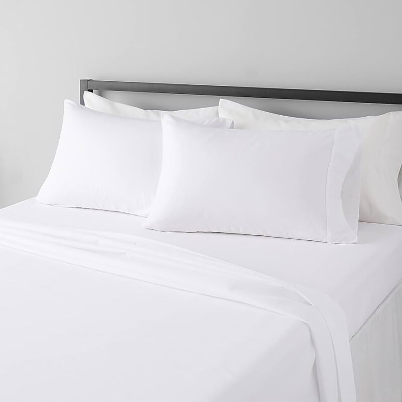 Amazon Basics Breathable, Machine Washable, Wrinkle Resistant Microfiber 4-Piece Bed Sheet Set wi...