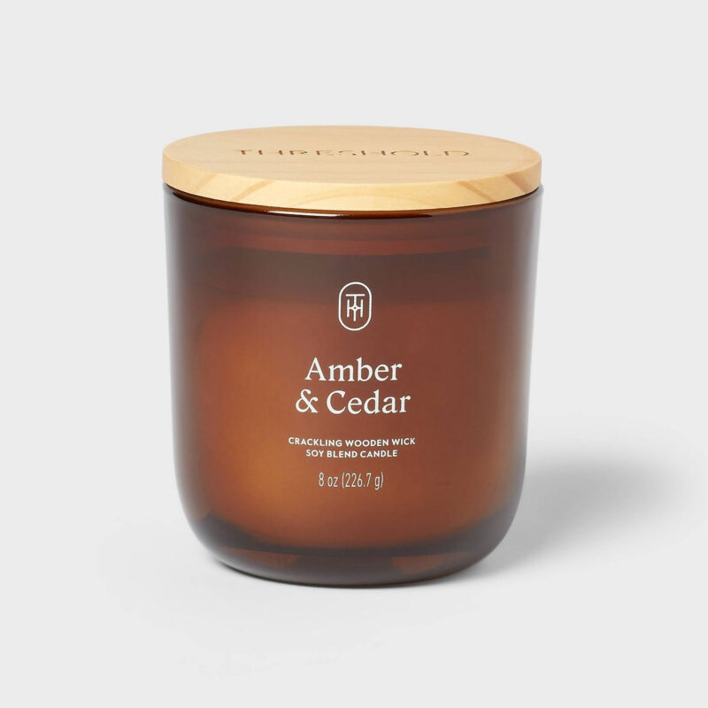Amber Glass Wooden Wick Amber and Cedar Jar Candle 8oz - Threshold™