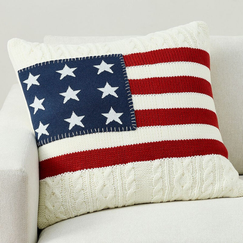 American Flag Cable Knit Pillow Cover