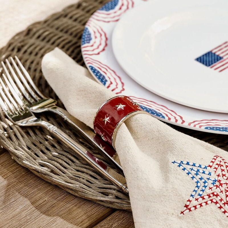 Americana Star Enamel Napkin Rings - Mixed Set of 4