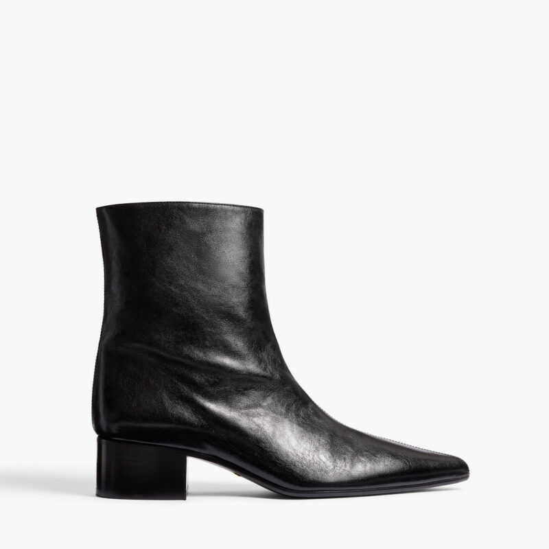 Andee Ankle Boot in Black Glazed Leather Khaite