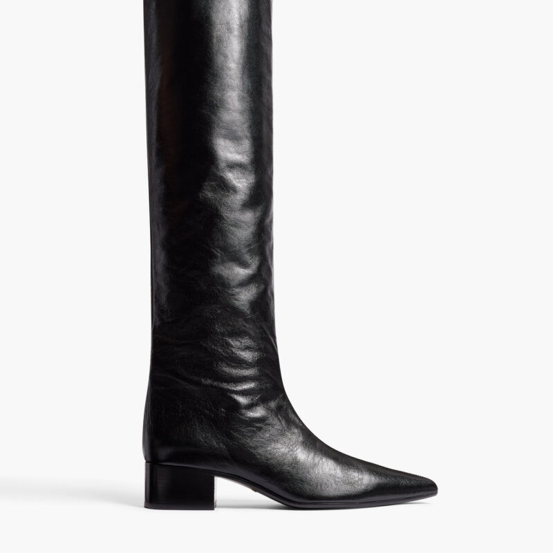 Andee Knee-High Boot in Black Glazed Leather Khaite