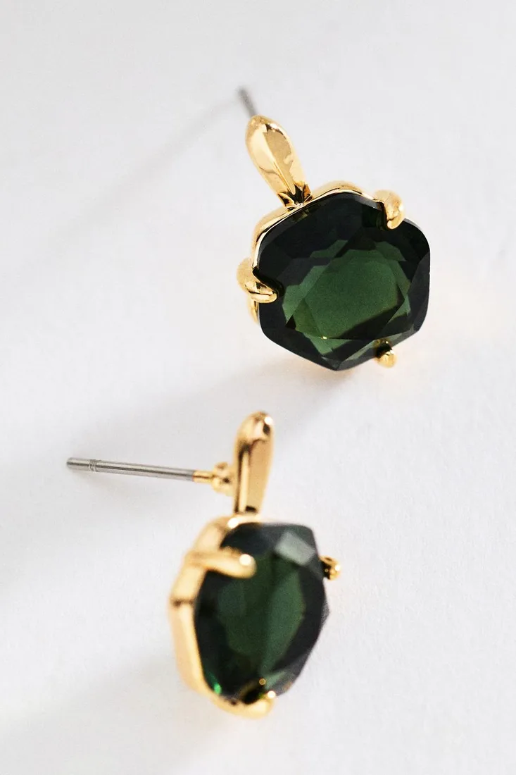 Hexagon Stone Post Earrings