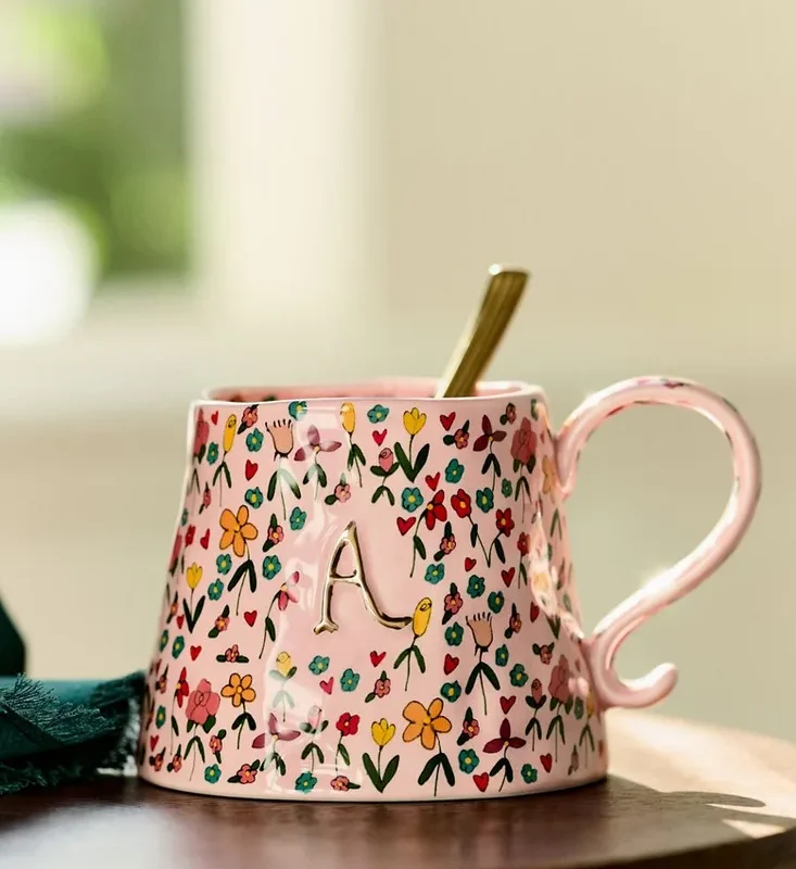 The Mud Fairy Stoneware 24k Gold Accent Monogram Mug