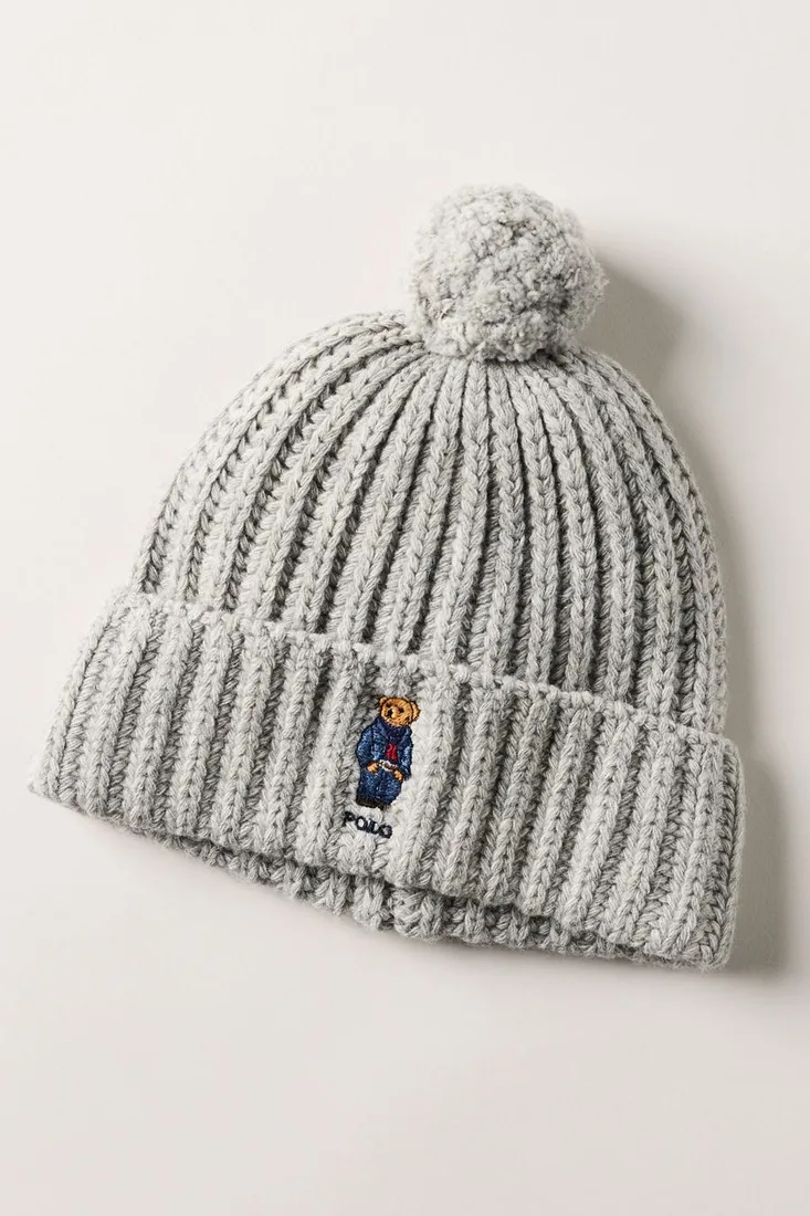 Polo Ralph Lauren Denim Bear Pom Pom Beanie