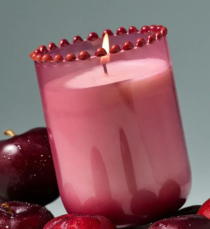 Dotted Rim Fruity Vanilla & Dark Plum Glass Candle