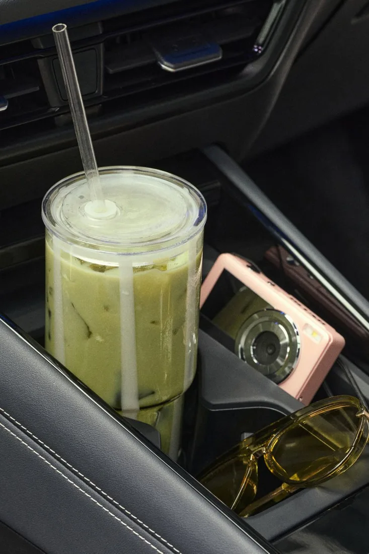 The Ribbon Stripe Glass Tumbler with Lid