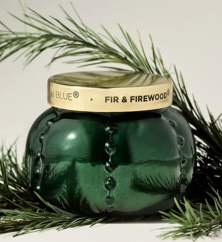 Capri Blue Fir & Firewood Ornament Glass Candle