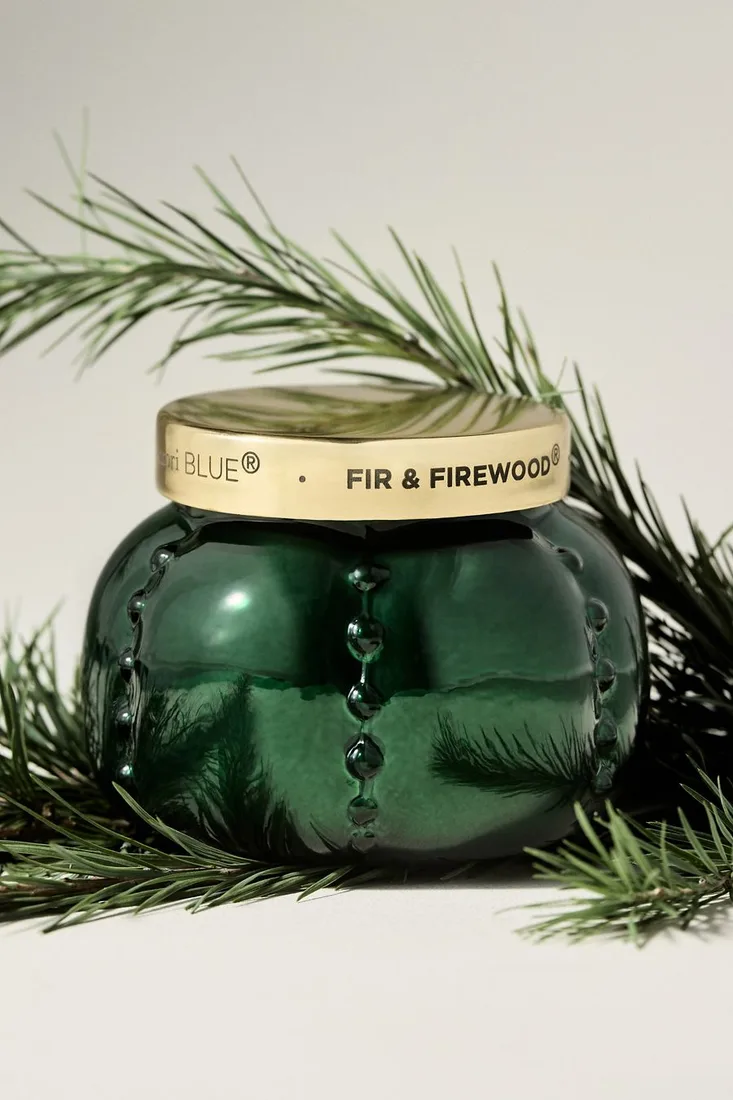 Capri Blue Fir & Firewood Ornament Glass Candle