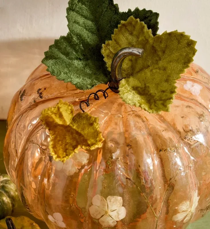 Velvet Covered Metal Pumpkin Leaves, Set of 3