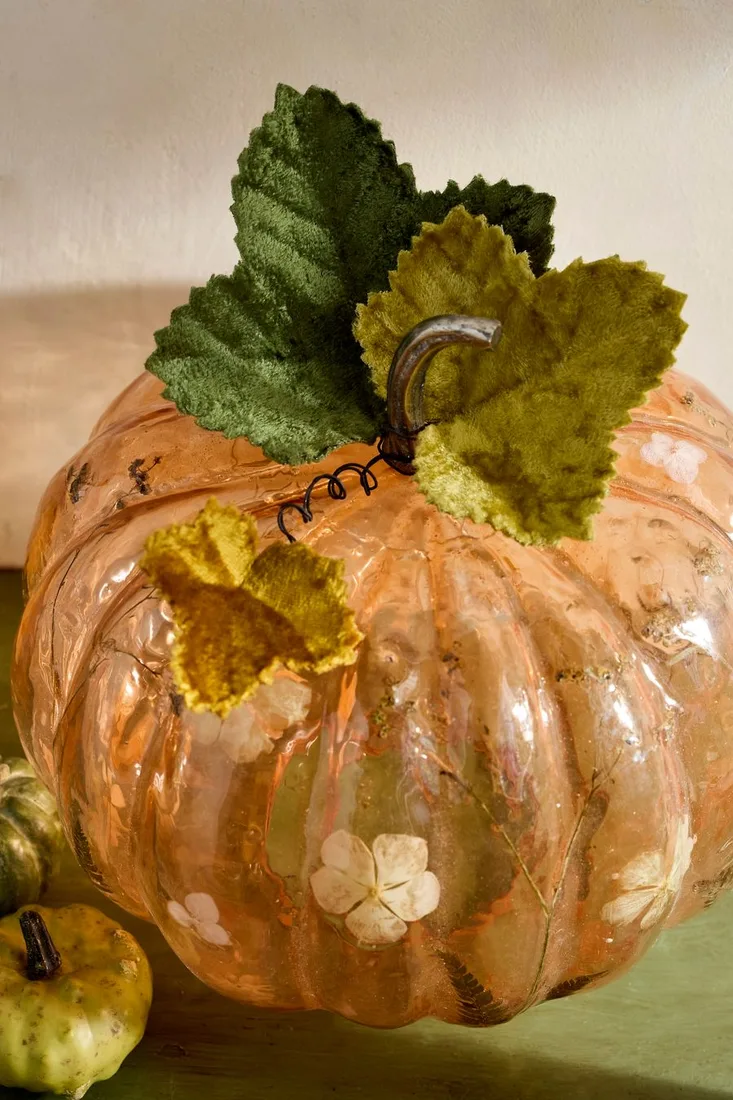 Velvet Covered Metal Pumpkin Leaves, Set of 3
