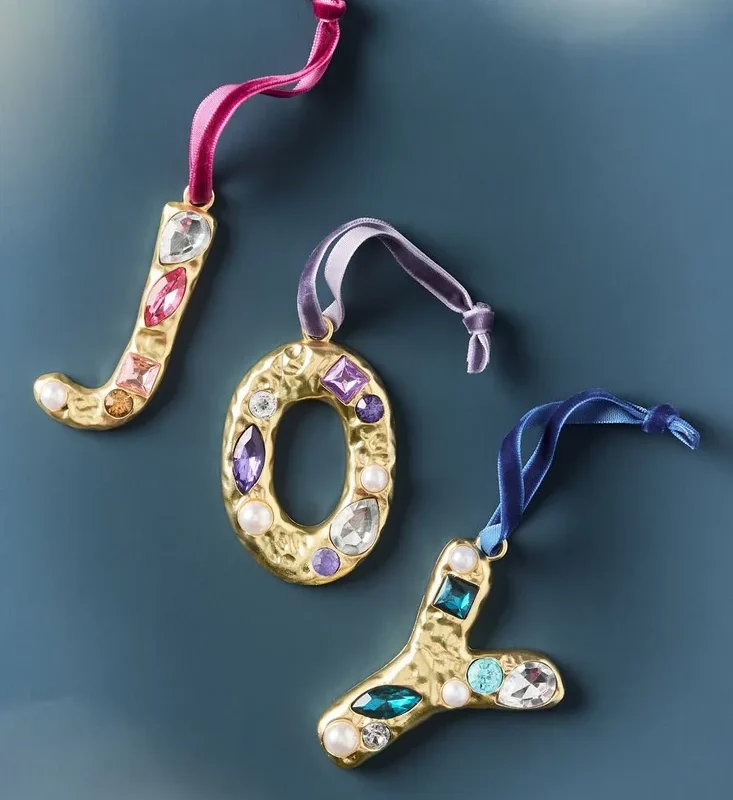 Gold Jeweled Monogram Ornament