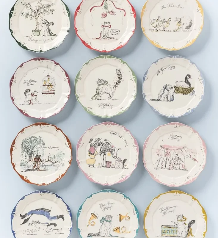 SWINK 12 Days of Christmas Dessert Plates, Set of 12