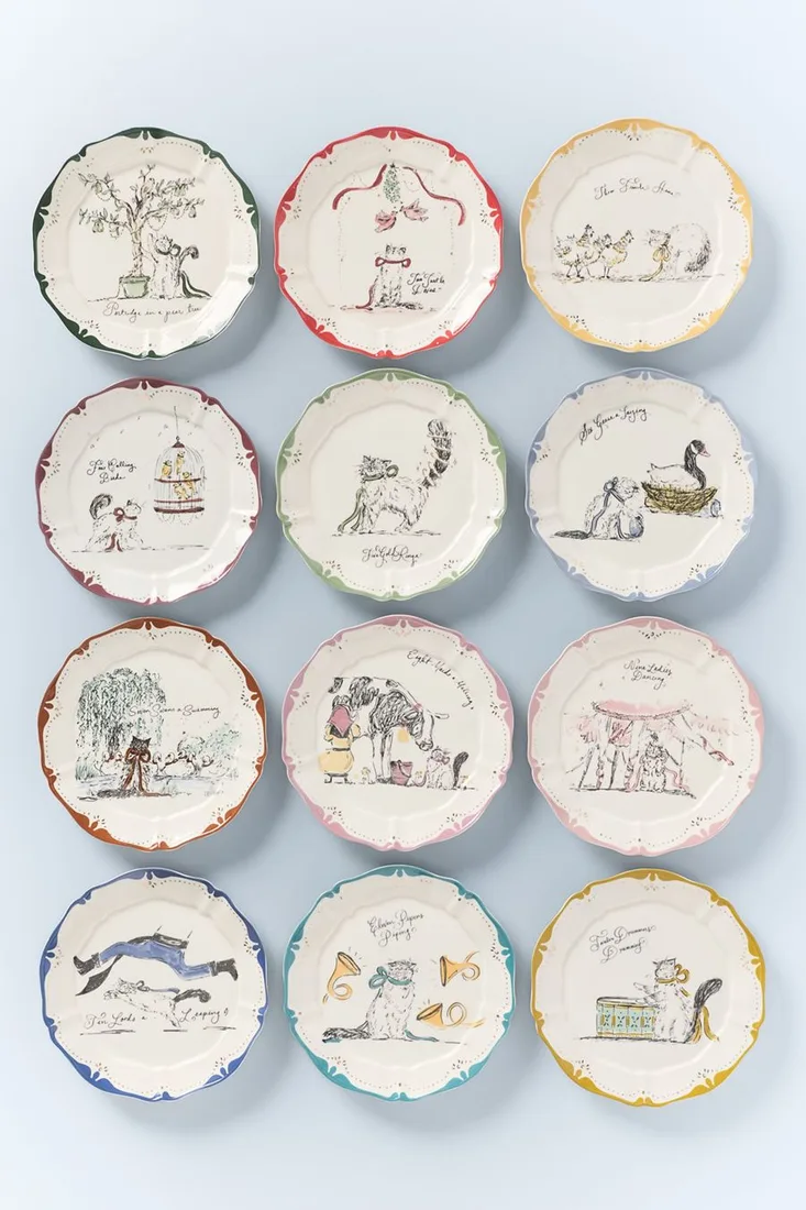 SWINK 12 Days of Christmas Dessert Plates, Set of 12