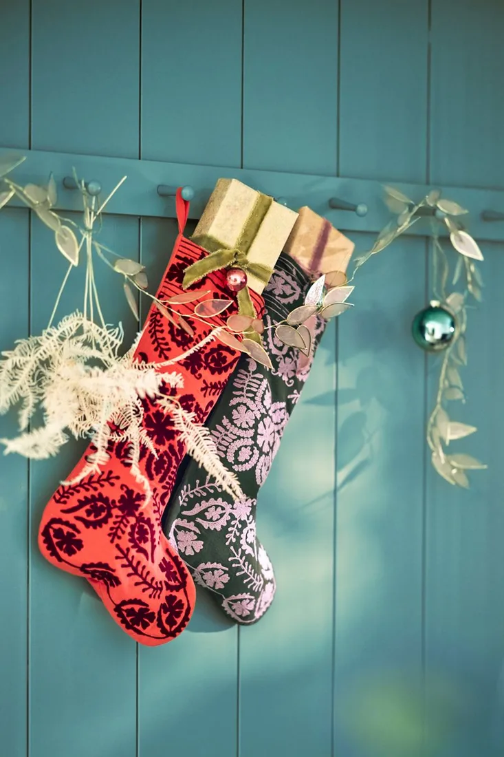 Terrain Crewel Stitch Cotton Stocking