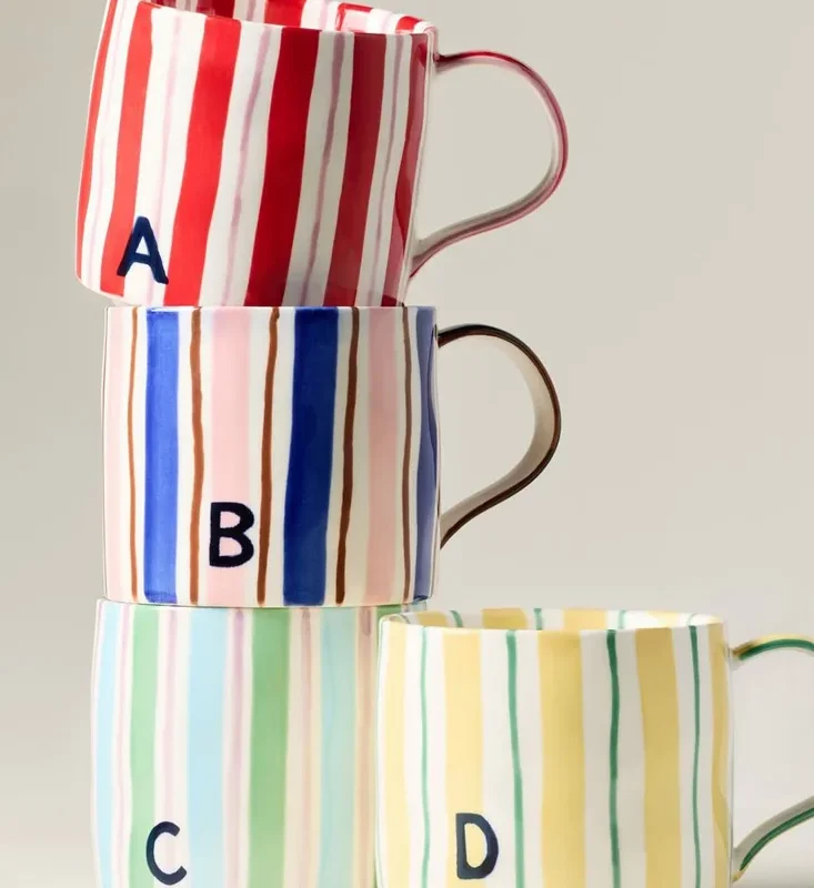 Striped Stoneware Monogram Mug