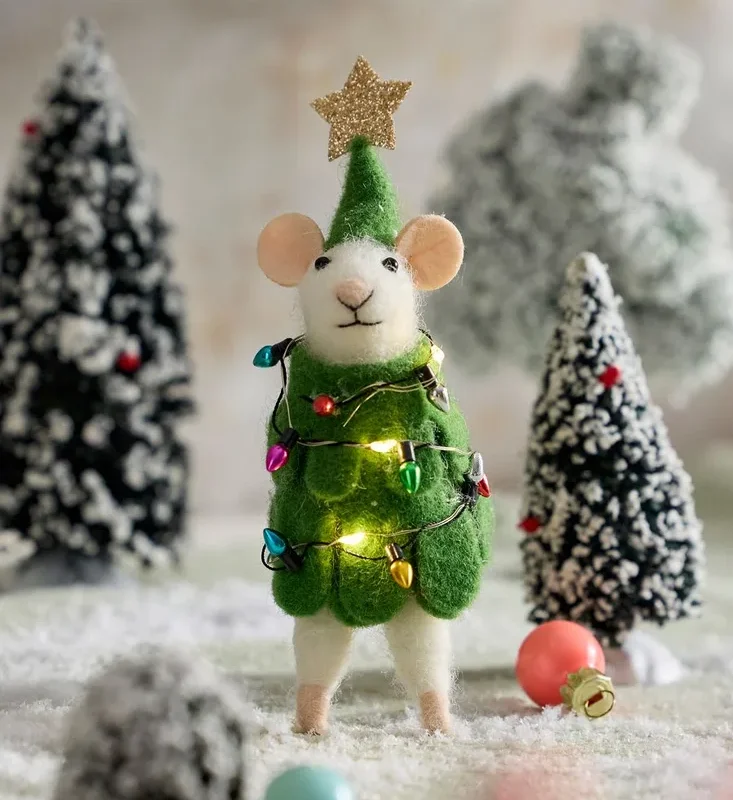 Terrain Illuminated LED Christmas Tree Mouse Felt Critter