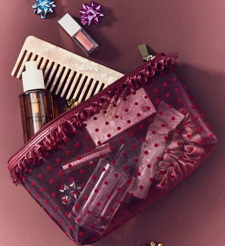 By Anthropologie Mesh Pouch with Flocked Dots