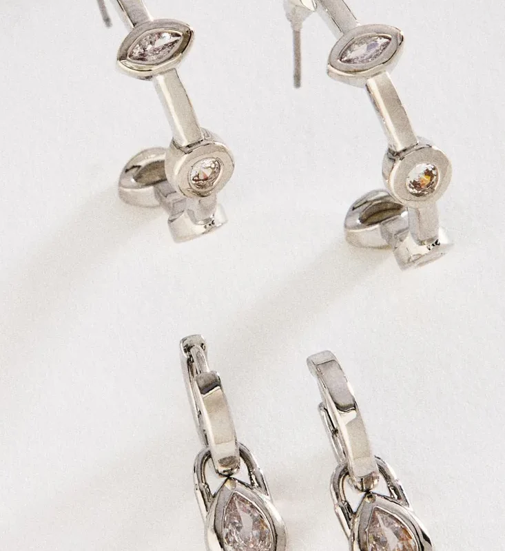 By Anthropologie Bezel Hoop Earrings, Set of 2