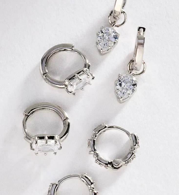 By Anthropologie Chunky Crystal Huggie Hoop Earrings, Set of 3