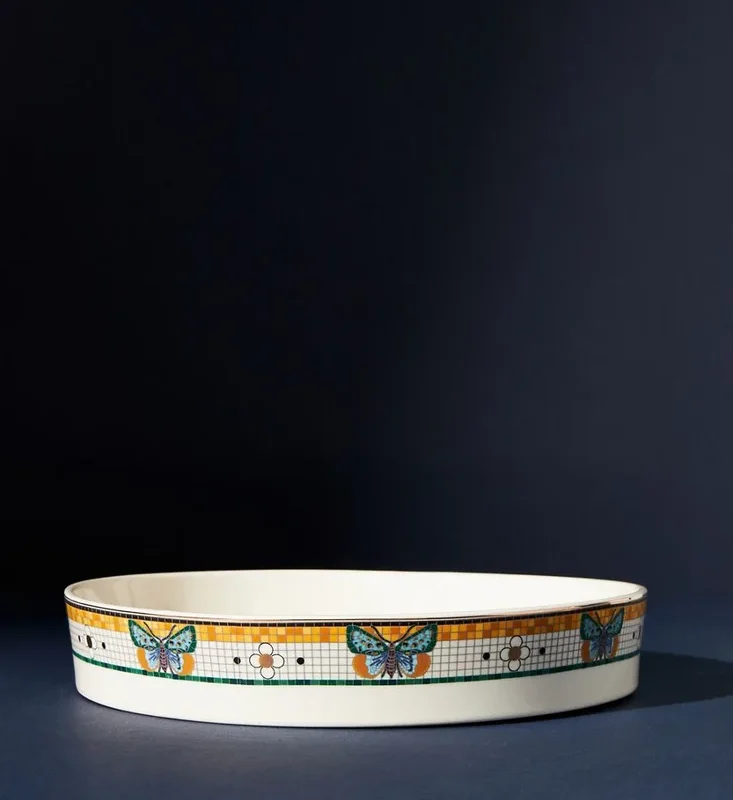 Bistro Tile Stoneware 24k Gold Accent Garden Pie Dish