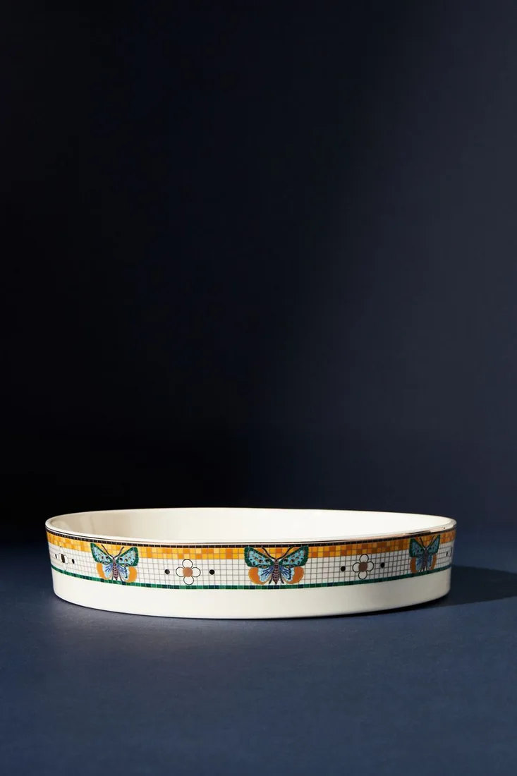 Bistro Tile Stoneware 24k Gold Accent Garden Pie Dish