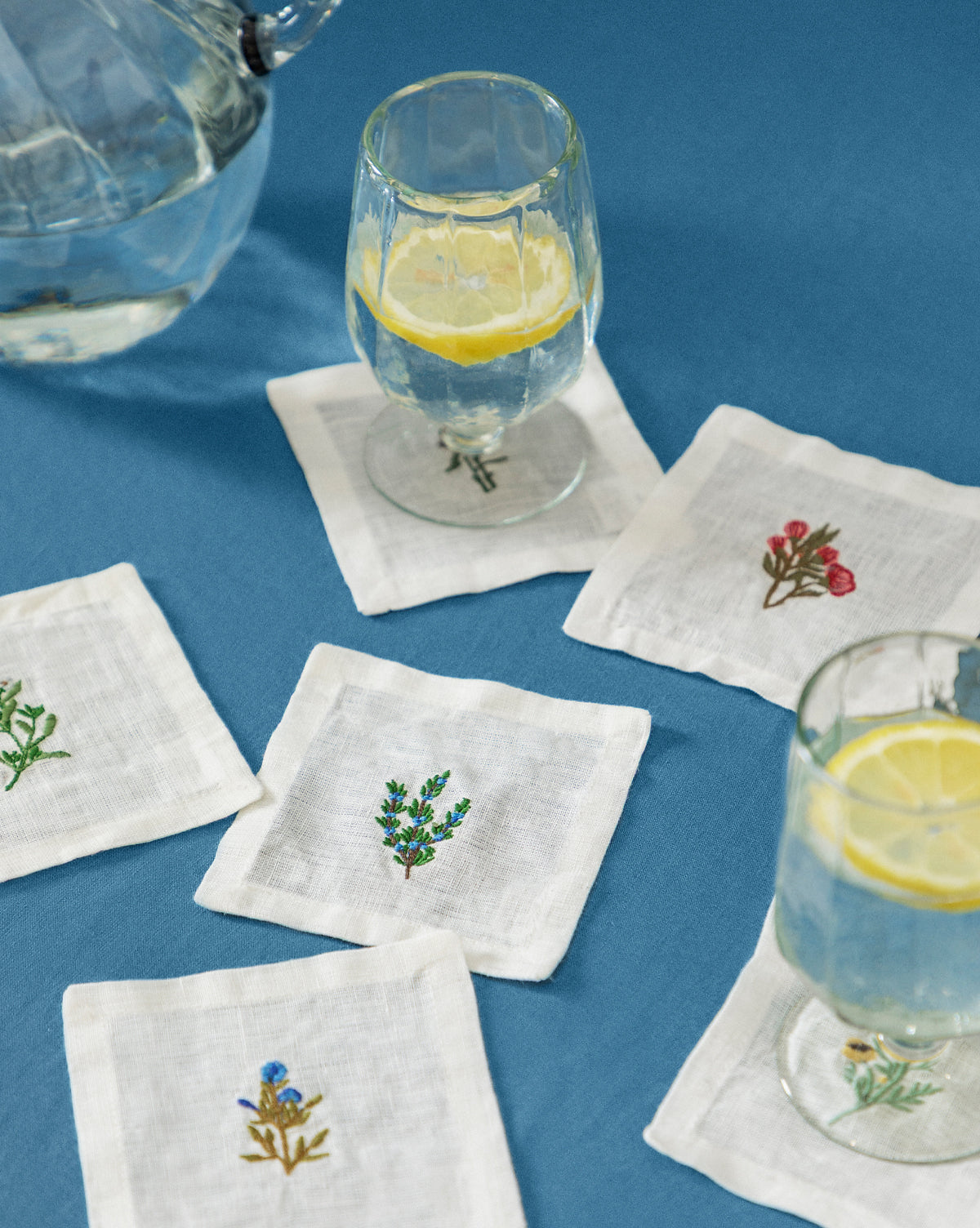 Assorted Floral Motif Linen Cocktail Napkins (Set of 6) McGee & Co.