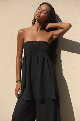 By Anthropologie Aubrey Linen Blend Strapless Top