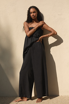 By Anthropologie Aubrey Smocked Linen Blend Pants