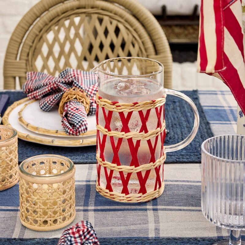 Glass Pitcher in Red & Natural Raffia Sleeve McGee & Co.