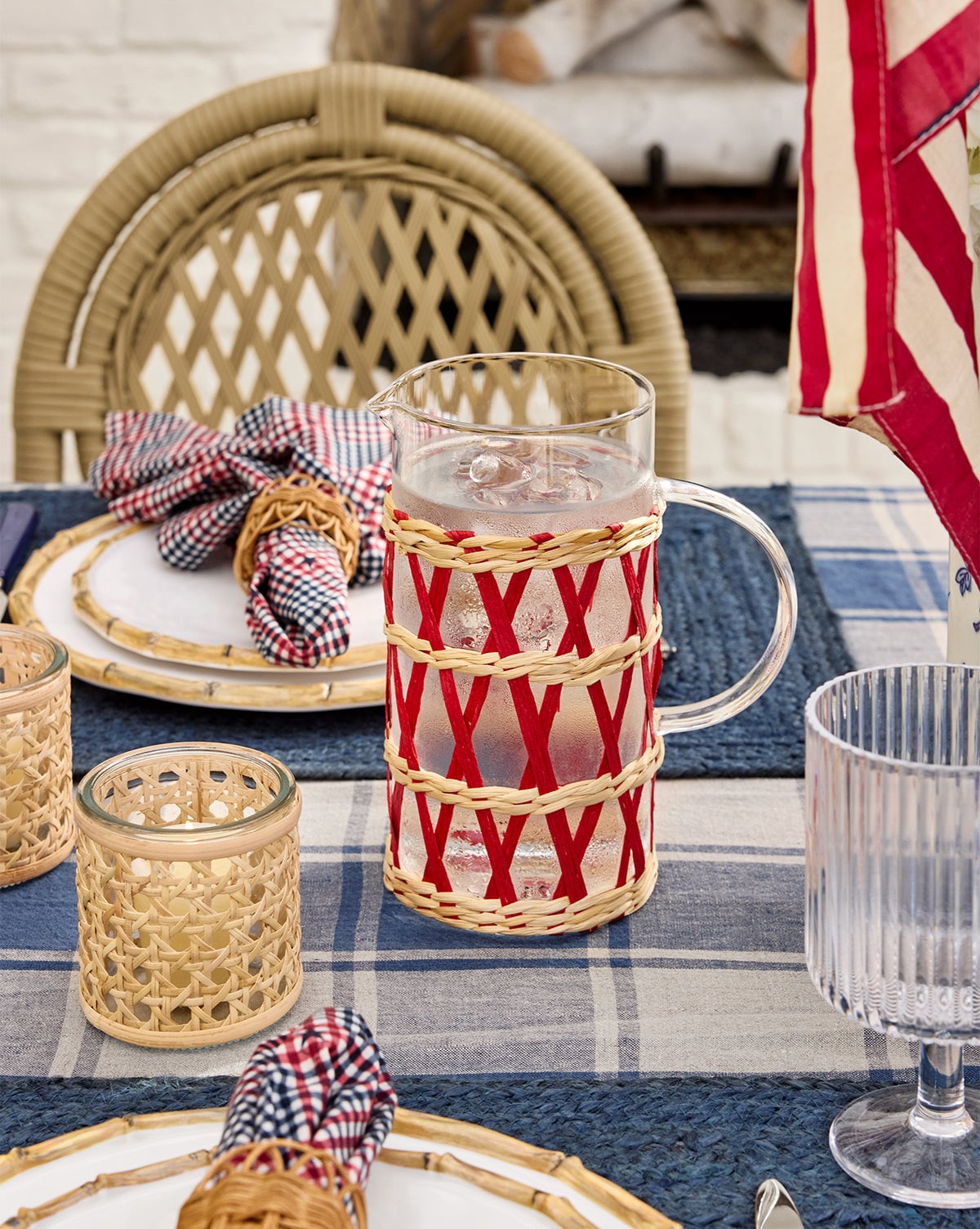 Glass Pitcher in Red & Natural Raffia Sleeve McGee & Co.