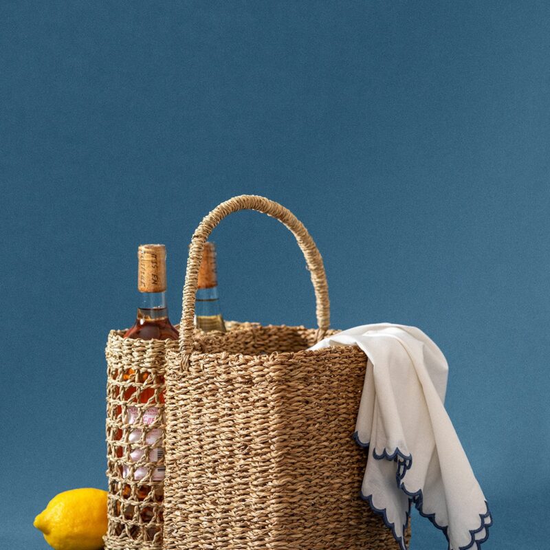 Hand-Woven Seagrass Basket with Handle & Bottle Holder McGee & Co.