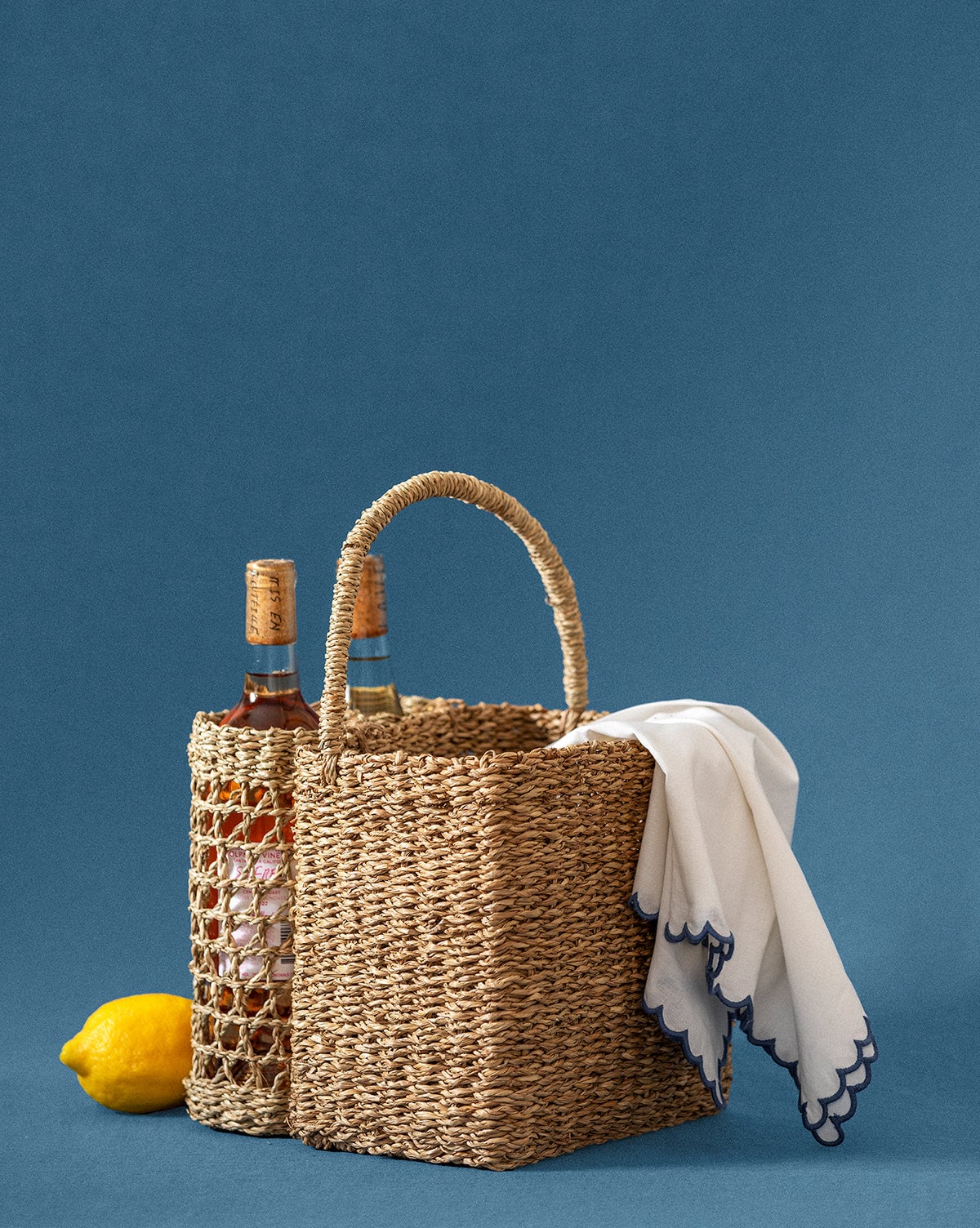 Hand-Woven Seagrass Basket with Handle & Bottle Holder McGee & Co.