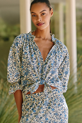 Ro's Garden Rachel 100% Cotton Shirred Shirt Anthropologie