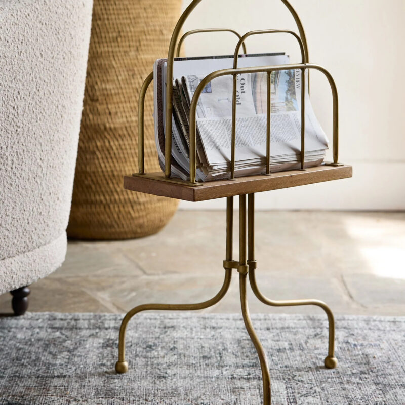 Antique Brass and Wood Media Stand magnolia