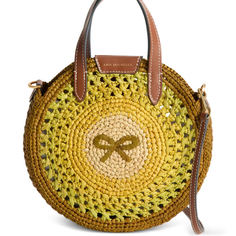 Anya Hindmarch round bow-detail raffia tote bag - Yellow
