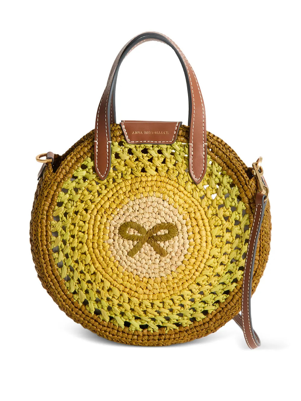 Anya Hindmarch round bow-detail raffia tote bag - Yellow