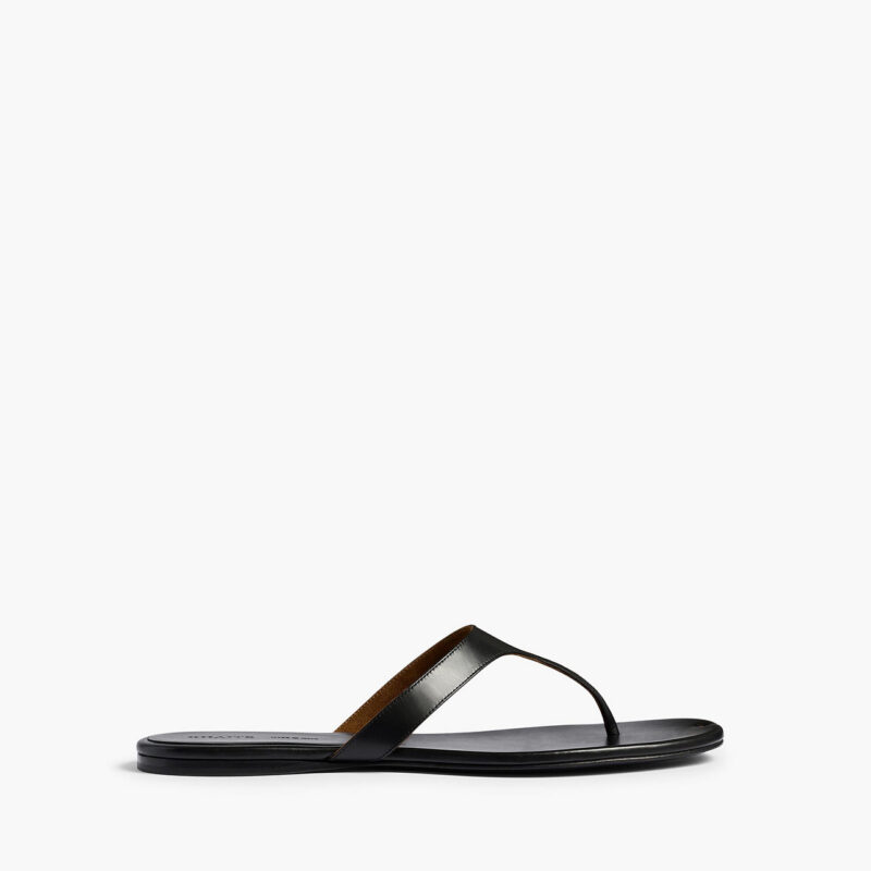 Archer Flat Sandal in Black Leather Khaite