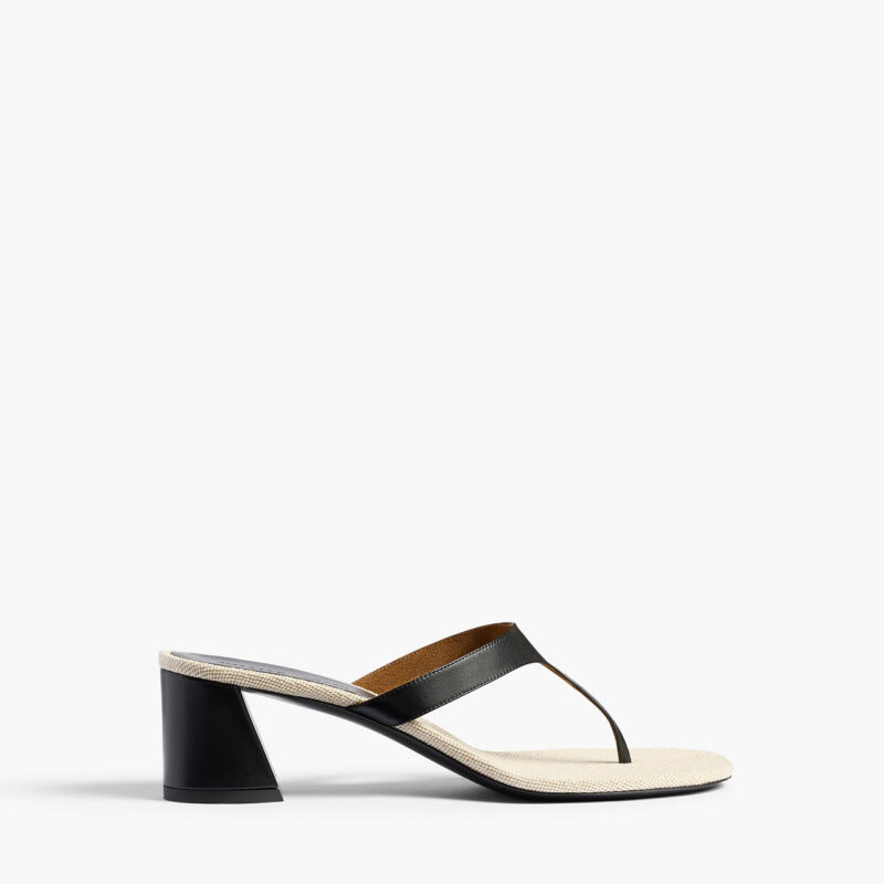 Archer Sandal in Black Leather and Natural Canvas Khaite