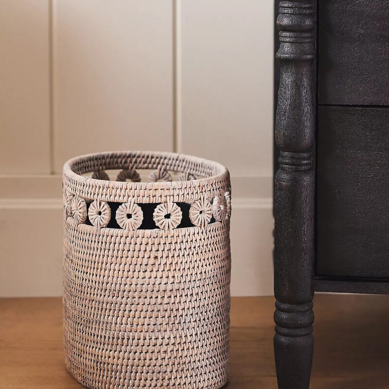 Artifacts Rattan Oval Waste Basket with Metal Liner
