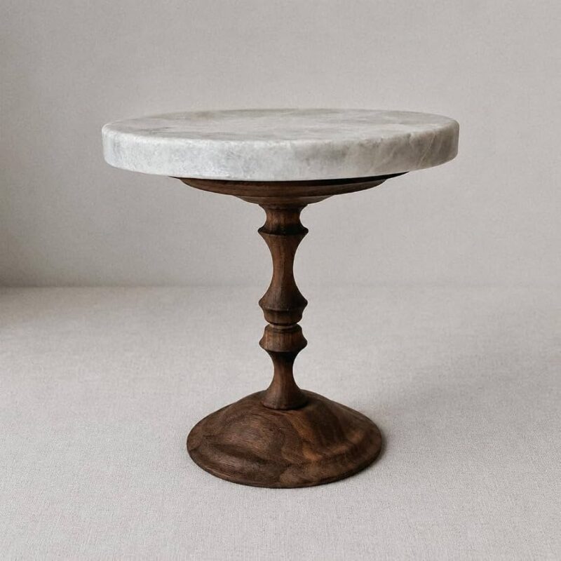 astavostone Natural Marble & Walnut Pedestal Tray, Round Riser, 5.9 in