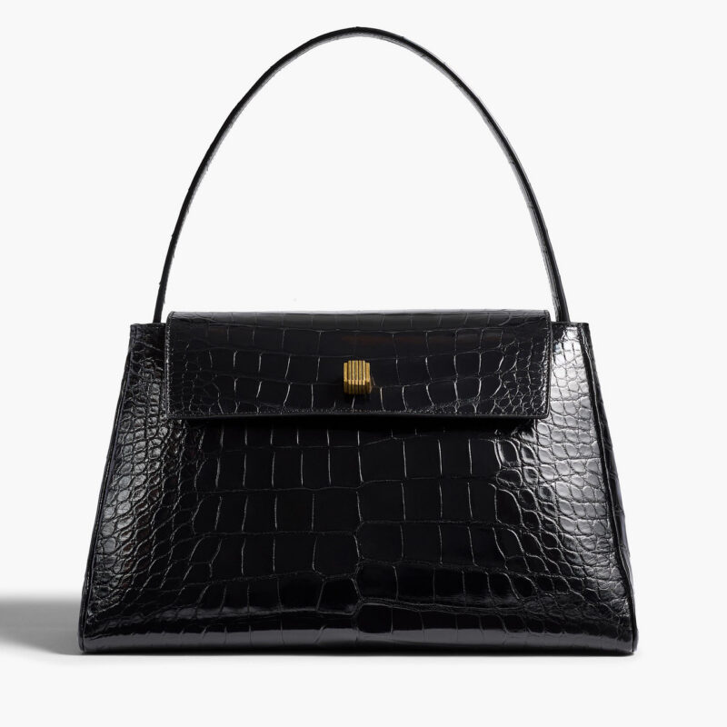 Audrey Top Handle Bag in Black Alligator Khaite