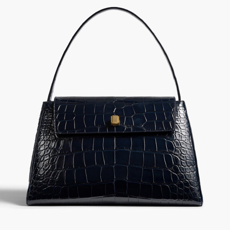 Audrey Top Handle Bag in Midnight Alligator Khaite