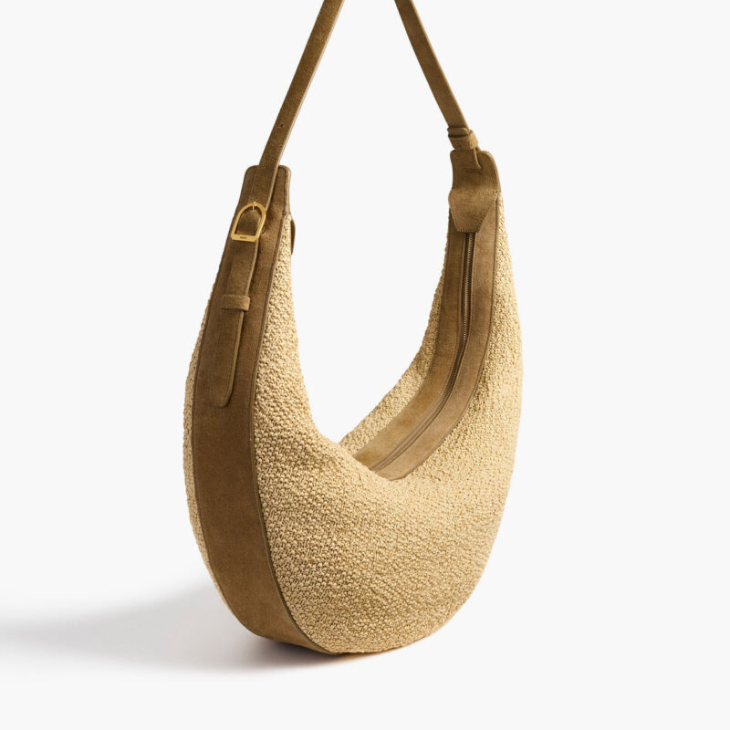 Augustina Hobo in Wheat Suede and Natural Raffia Khaite