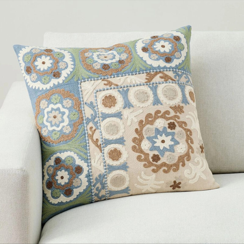 Azra Embroidered Pillow, 20"", Cool Multi