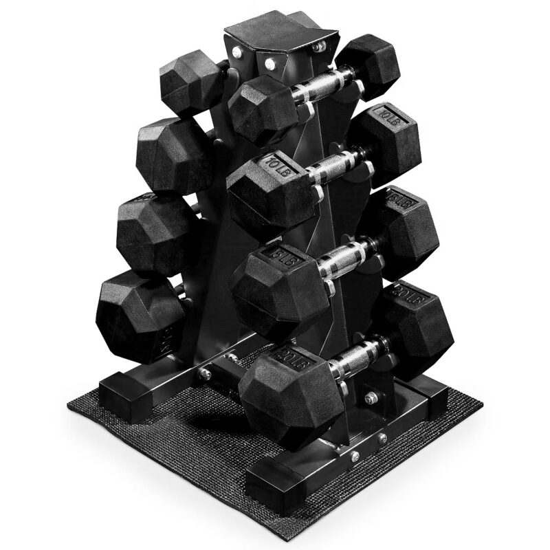BalanceFrom 100 lb Rubber Coated Iron Dumbbell Set with A-Frame Rack, Pairs of 5 lb, 10 lb, 15 lb...