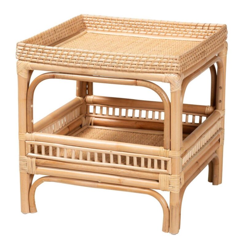 bali & pari Lombok Natural Rattan End Table Natural: Bohemian Style, Handcrafted, No Assembly Req...